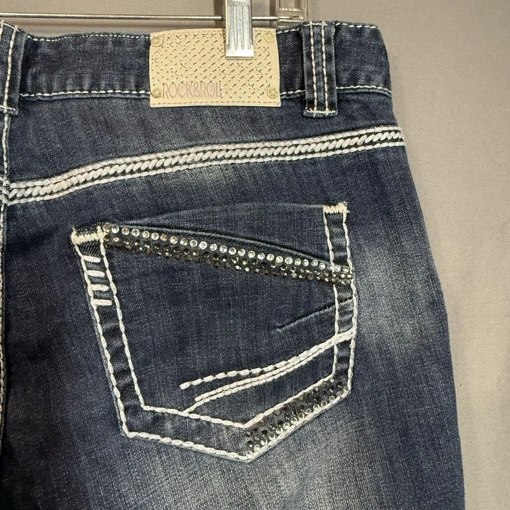 Rock N Roll Cowgirl Jeans Low Rise‎ Boot Cut Thick Stitch 34x30 Western Rodeo